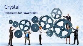  Presentation with interaction - PPT layouts having production management - conceptual image of businessteam working background and a sky blue colored foreground