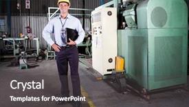  Presentation with factory - Cool new PPT theme with production management - full length portrait backdrop and a dark gray colored foreground
