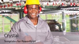  Presentation with african american culture - Slide deck featuring production management - handsome african american blue collar background and a light gray colored foreground