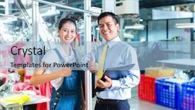  Presentation with job training - Colorful PPT theme enhanced with production management - indonesian seamstress is new assigned backdrop and a light blue colored foreground