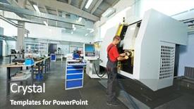  Presentation with manufacture - Audience pleasing presentation theme consisting of production management - manufacture technician worker at factory backdrop and a dark gray colored foreground