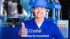  Presentation with factory - Beautiful PPT theme featuring production management - portrait of factory worker giving backdrop and a royal blue colored foreground