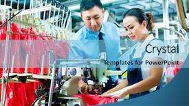  Presentation with factory machine - PPT theme enhanced with production management - seamstress is new assigned background and a light blue colored foreground