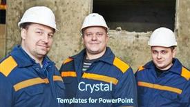  Presentation with industrial engineer - Slide deck featuring production management - three industrial engineer chief discussing background and a ocean colored foreground