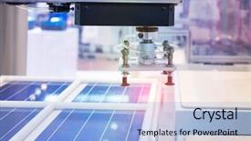  Presentation with management energy - Presentation enhanced with production of solar panels industrial background and a light blue colored foreground