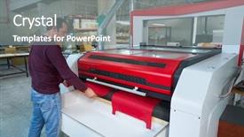  Presentation with machine operator - Beautiful PPT theme featuring production operator for textile transfer backdrop and a gray colored foreground