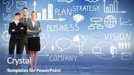  Presentation with production planning - Presentation featuring production planning - business people group over conceptual background and a teal colored foreground