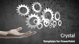  Presentation with hand palm - Amazing slides having production planning - close up of businessman hand backdrop and a dark gray colored foreground