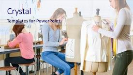  Presentation with class - Presentation theme enhanced with production planning - textiles class background and a sky blue colored foreground