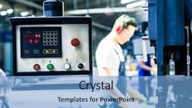  Presentation with machine operator - Amazing presentation design having production plant checking data backdrop and a light blue colored foreground