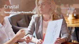  Presentation with fragrant - Colorful slides enhanced with productive working meeting at cozy small coffeehouse pretty young fashion designers sharing ides with each other concerning new collection of clothes and drinking fragrant cappuccino backdrop and a coral colored foreground