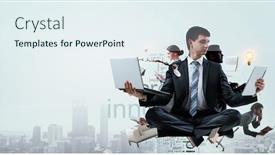  Presentation with media image - Colorful slide set enhanced with productivity-concept-image-mixed-media backdrop and a sky blue colored foreground