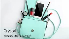  Presentation with makeup products - Amazing slide set having products and phone on white backdrop and a mint green colored foreground