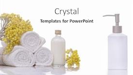  Presentation with oil products - Amazing slide set having products for spa towel spa oil branch yellow flower backdrop and a white colored foreground