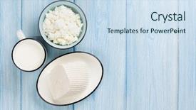  Presentation with milk dairy products - Beautiful slide set featuring products on wooden table milk backdrop and a sky blue colored foreground