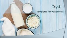  Presentation with milk dairy products - PPT theme enhanced with products on wooden table milk background and a sky blue colored foreground