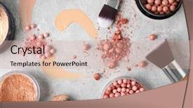  Presentation with makeup products - Cool new PPT theme with corrector - makeup products and brushes backdrop and a soft green colored foreground