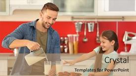  Presentation with milk - PPT theme having produit laitier - father pouring fresh milk background and a coral colored foreground