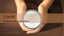 Presentation with milk - Cool new PPT theme with produit laitier - female hands holding glass backdrop and a coral colored foreground