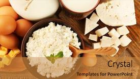  Presentation with dairy products - Colorful PPT theme enhanced with produit laitier - tasty dairy products on sackcloth backdrop and a gold colored foreground