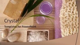  Presentation with oil products - Amazing slide deck having prodution - spa cosmetics series cosmetics products backdrop and a  colored foreground