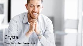  Presentation with office desk reception - Beautiful presentation theme featuring profesional - attractive office worker sitting backdrop and a light gray colored foreground