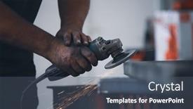  Presentation with fabric - Presentation design featuring profesional-fabric-worker-cutting-metal background and a gray colored foreground