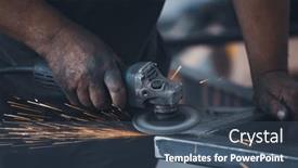  Presentation with fabric - Presentation design enhanced with profesional-fabric-worker-cutting-metal background and a ocean colored foreground