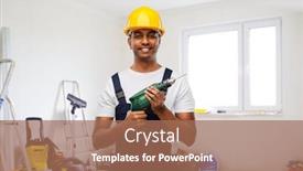  Presentation with construction equipment - Slide deck enhanced with profession-building-and-repair-concept background and a coral colored foreground