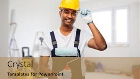  Presentation with paint roller - Slide set featuring profession-building-and-repair-concept background and a coral colored foreground