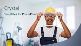  Presentation with construction equipment - Beautiful slide deck featuring profession-building-and-repair-concept backdrop and a sky blue colored foreground