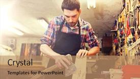  Presentation with people - Presentation theme with profession carpentry woodwork and people background and a coral colored foreground