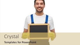  Presentation with cleaning service - PPT theme consisting of profession-cleaning-service-and-people background and a yellow colored foreground