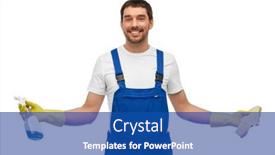  Presentation with cleaning service - PPT theme with profession-cleaning-service-and-people background and a ocean colored foreground