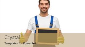  Presentation with cleaning service - Beautiful PPT layouts featuring profession-cleaning-service-and-people backdrop and a yellow colored foreground