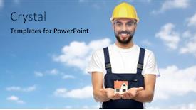  Presentation with house building - PPT theme having profession-construction-and-building-concept background and a teal colored foreground