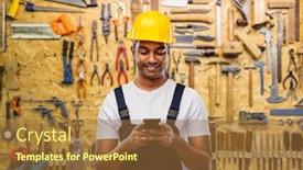  Presentation with workshop tools - Cool new slides with profession-construction-and-building-happy backdrop and a tawny brown colored foreground