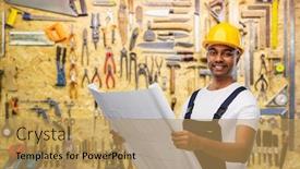  Presentation with workshop tools - Amazing PPT layouts having profession-construction-and-building-happy backdrop and a yellow colored foreground