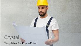  Presentation with concrete construction - Colorful presentation design enhanced with profession-construction-and-building-male backdrop and a lemonade colored foreground