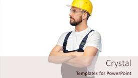  Presentation with building construction - Colorful PPT layouts enhanced with profession-construction-and-building-male backdrop and a lemonade colored foreground