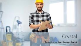  Presentation with construction equipment - PPT layouts with profession-construction-and-repair-concept background and a light blue colored foreground