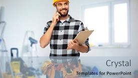  Presentation with construction equipment - Cool new theme with profession-construction-and-repair-concept backdrop and a light blue colored foreground