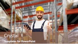  Presentation with warehouse logistics - Theme having profession-logistics-and-job-concept background and a coral colored foreground