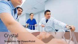  Presentation with emergency services - Colorful presentation design enhanced with profession people health care reanimation backdrop and a  colored foreground