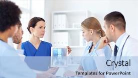  Presentation with medical profession - Audience pleasing presentation theme consisting of profession people surgery radiology backdrop and a light blue colored foreground