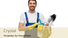  Presentation with cleaning service - Audience pleasing slides consisting of profession-service-and-people-concept backdrop and a blonde colored foreground