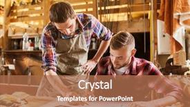  Presentation with computer-workshop - Cool new slides with profession technology and people concept - two workmen with tablet pc computer and blueprint at workshop backdrop and a coral colored foreground