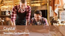  Presentation with workmen - Cool new PPT layouts with profession technology and people concept - two workmen with tablet pc computer and blueprint at workshop backdrop and a red colored foreground