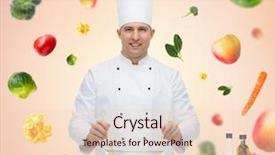  Presentation with people falling - Amazing PPT theme having profession vegetarian diet food and people concept - happy male chef cooking vegetable salad over beige background with falling vegetables backdrop and a lemonade colored foreground