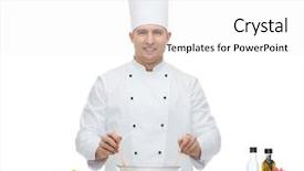  Presentation with vegetarian - Beautiful slides featuring profession vegetarian food and people concept - happy male chef cooking vegetable salad backdrop and a white colored foreground